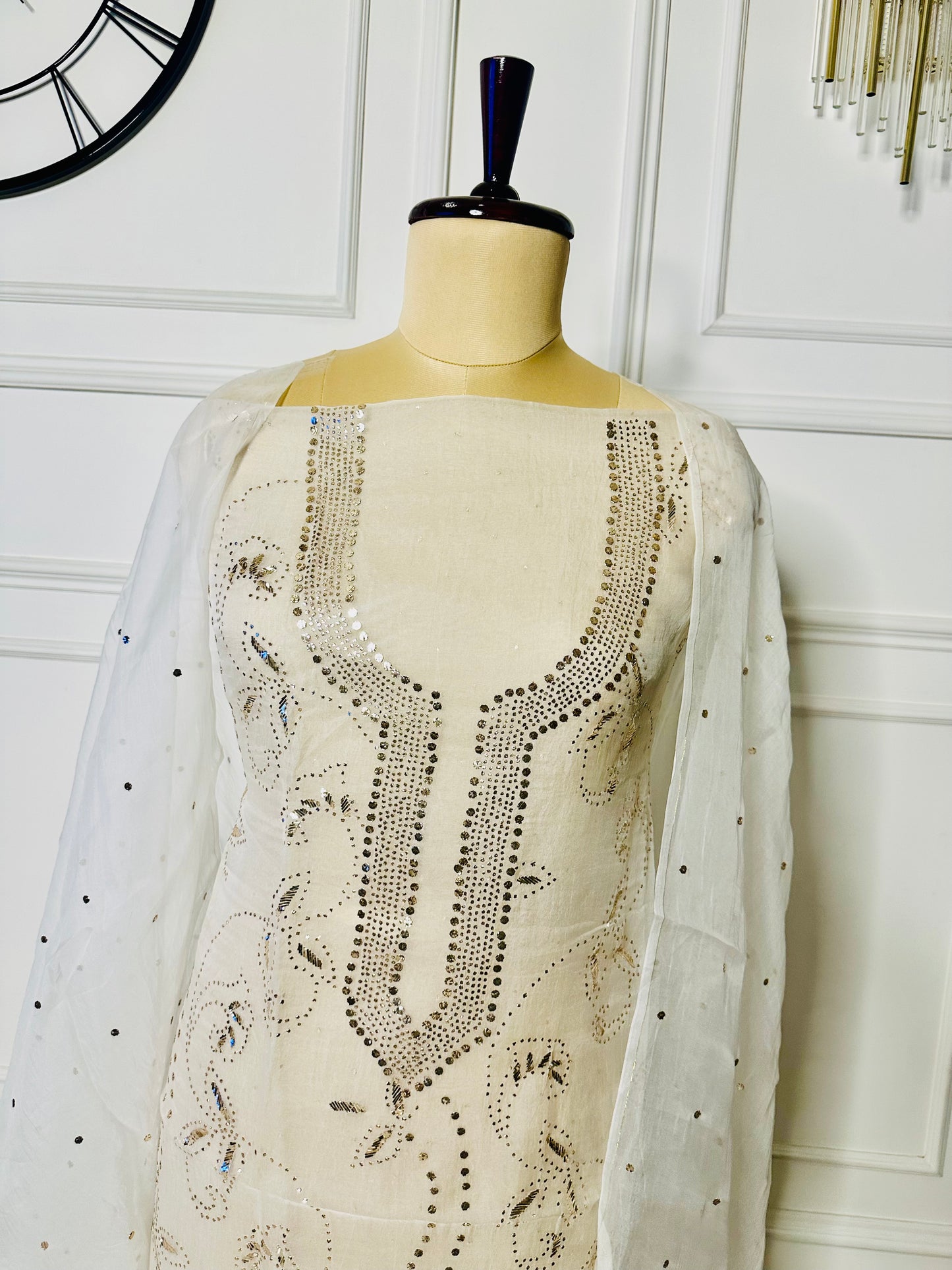 Pure organza mukaish and kamdani work suit