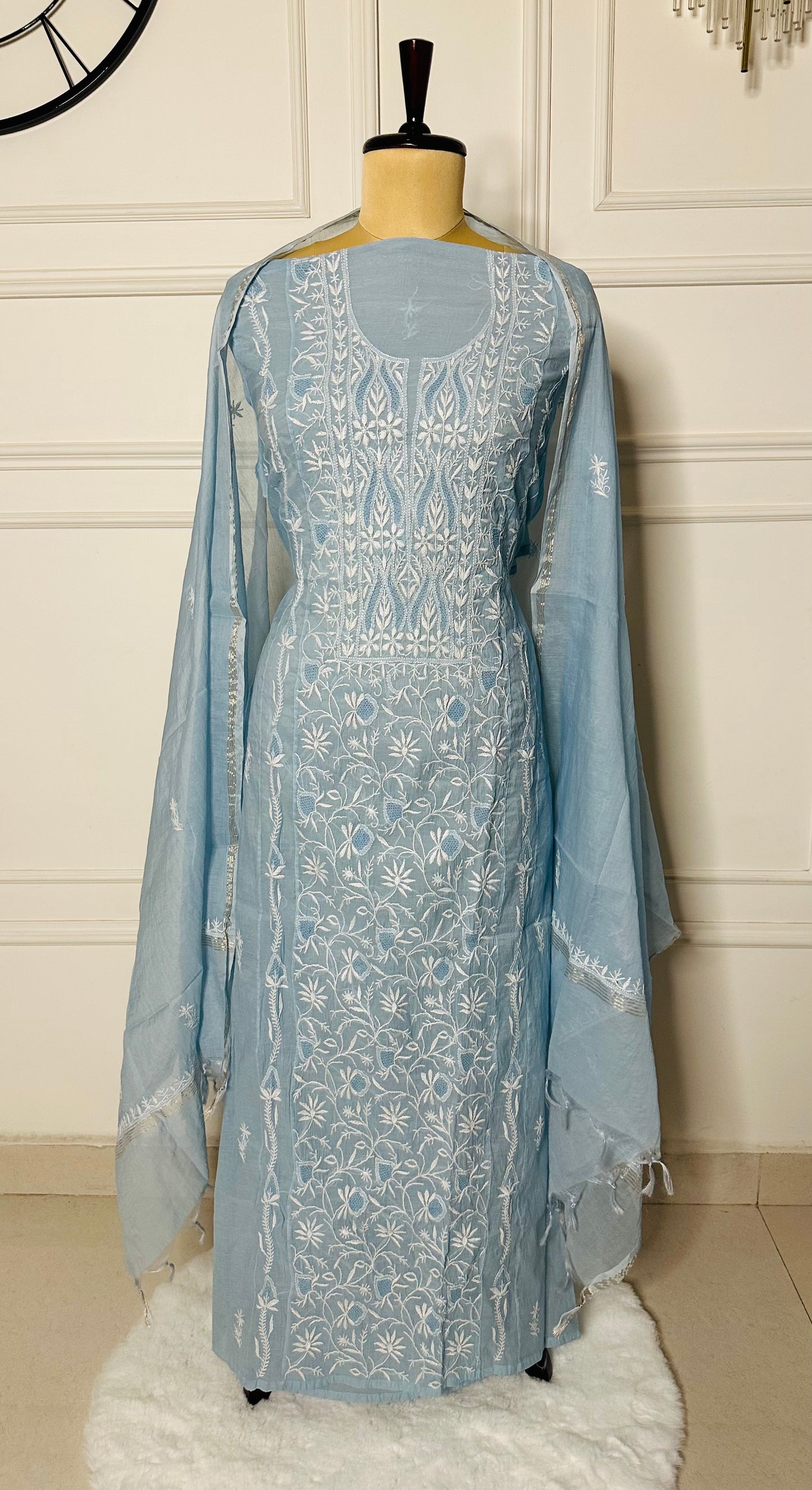 Chikankari fine jali work straight suit