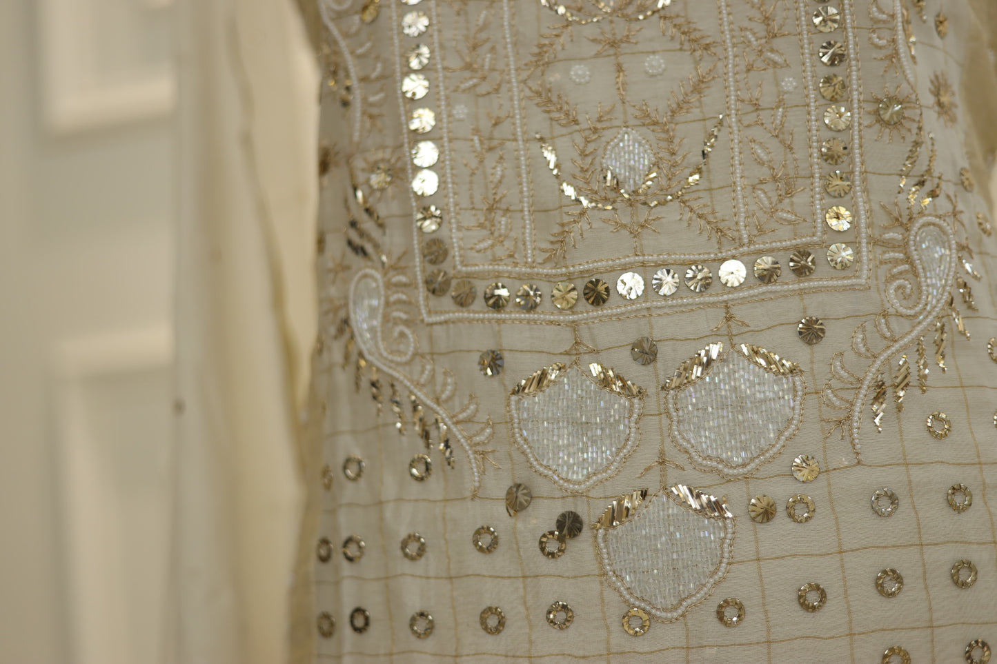Mukaish, pearl and kasab work straight suit