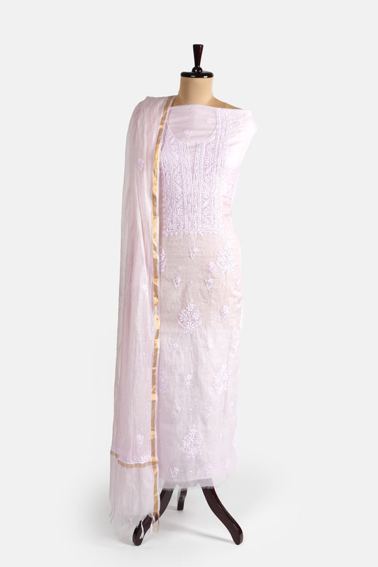 Light Pink Pure Mulmul Suit with Pearl and Katdana Work