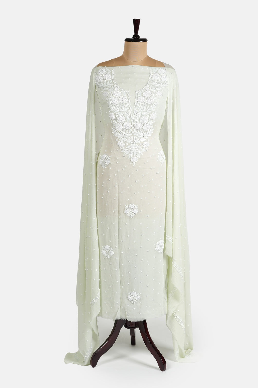 Pastel green Beautiful Pearl Work Suit