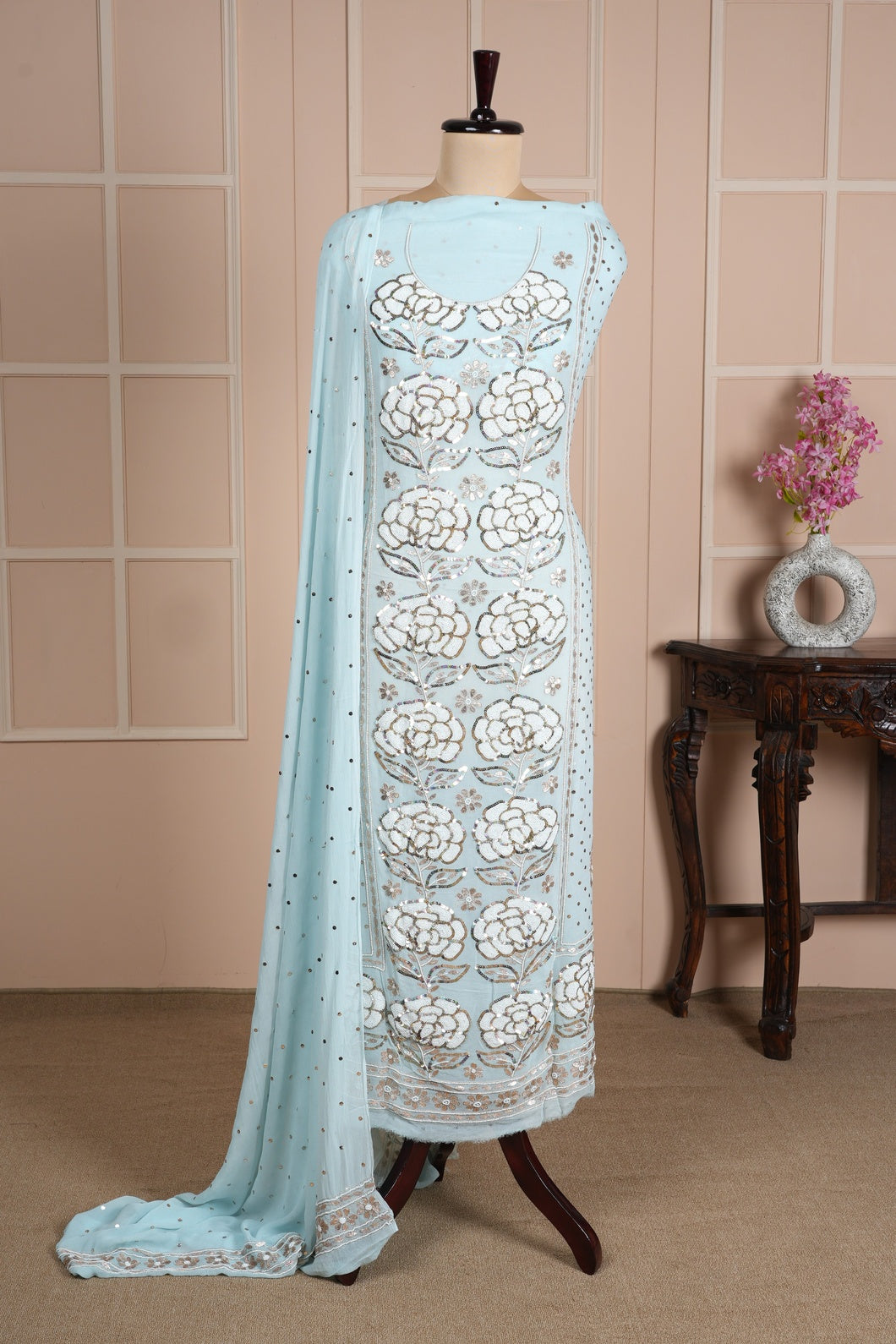 Party wear Pastel Blue Pearl work suit