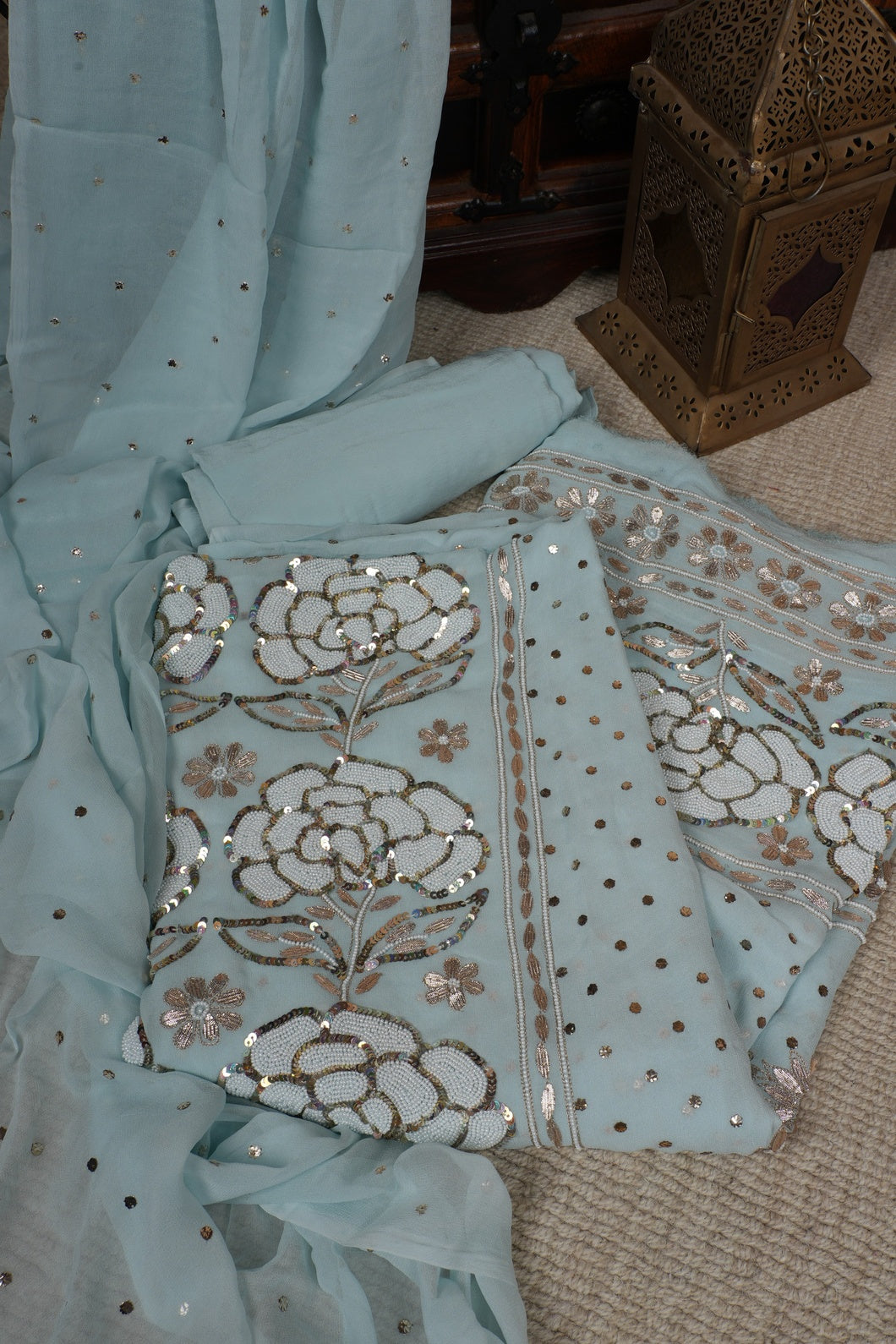 Party wear Pastel Blue Pearl work suit