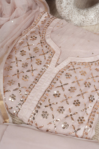 Beige Pure Mulmul A-Line Suit