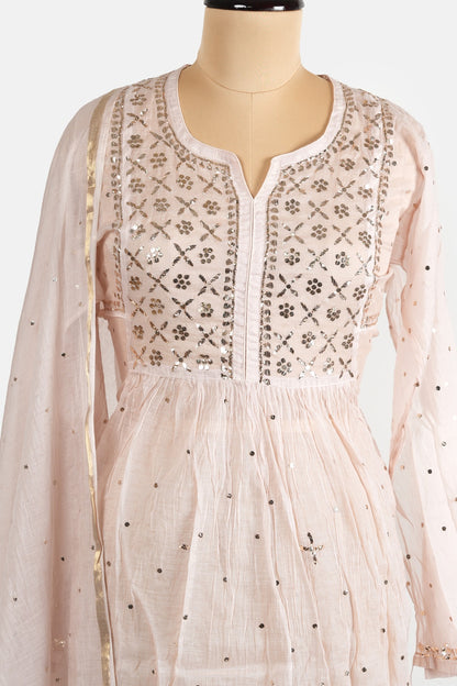 Beige Pure Mulmul A-Line Suit