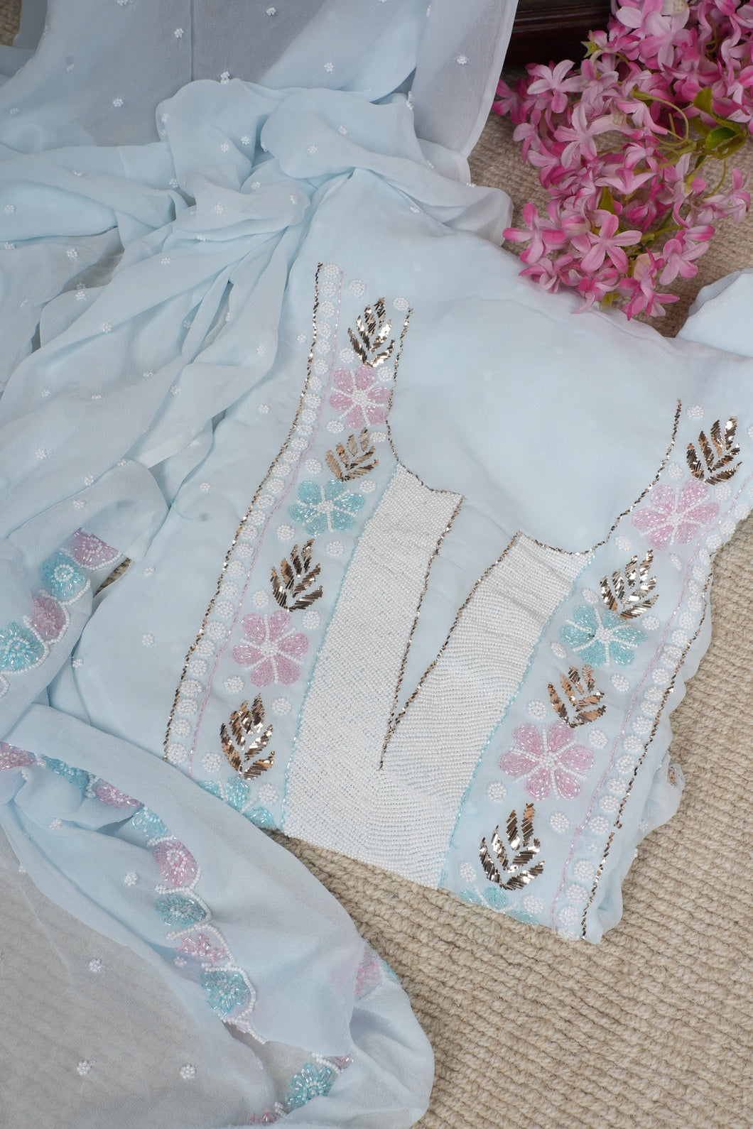 Pastel Blue Katdana, Pitta and Pearl Work Suit