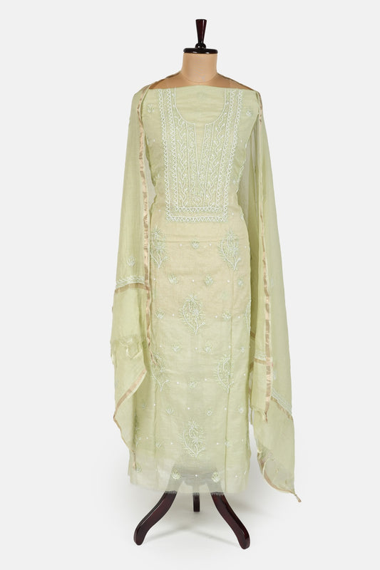 Light Green Pure Mulmul Suit with Pearl and Katdana Work