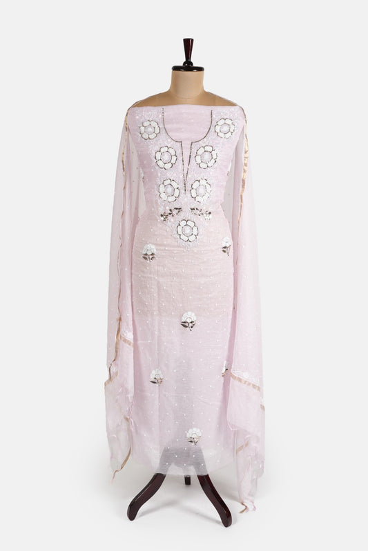 Pitta Pearl work Pure Mulmul Suit