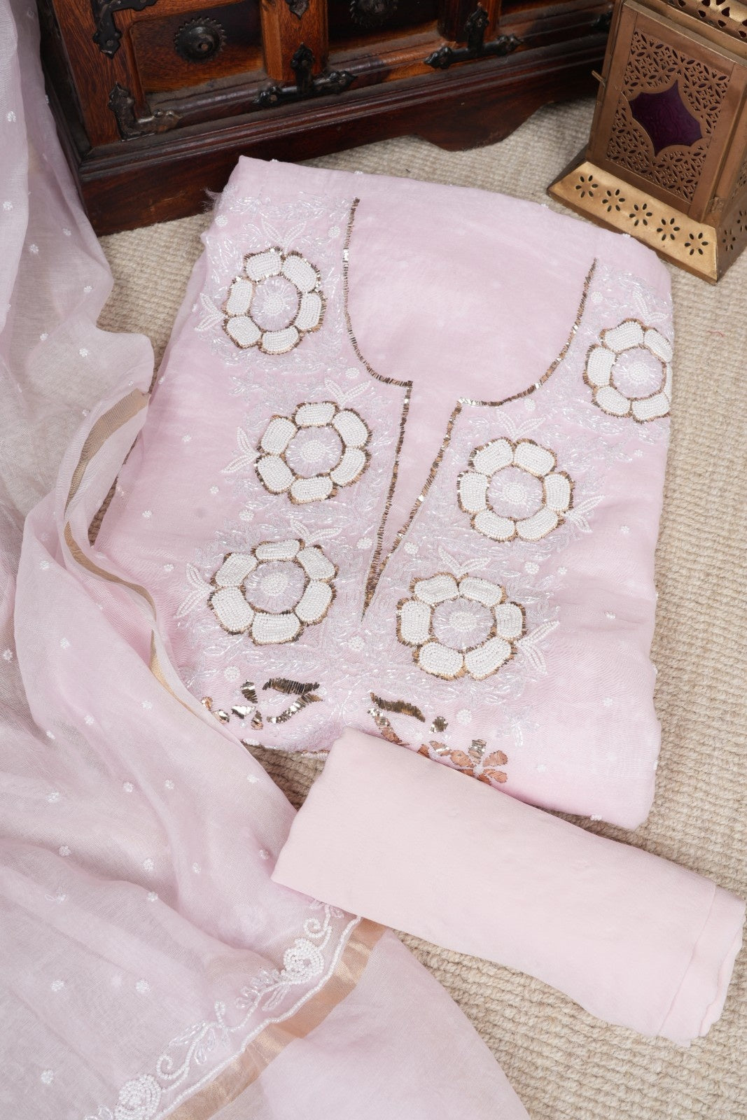 Pitta Pearl work Pure Mulmul Suit