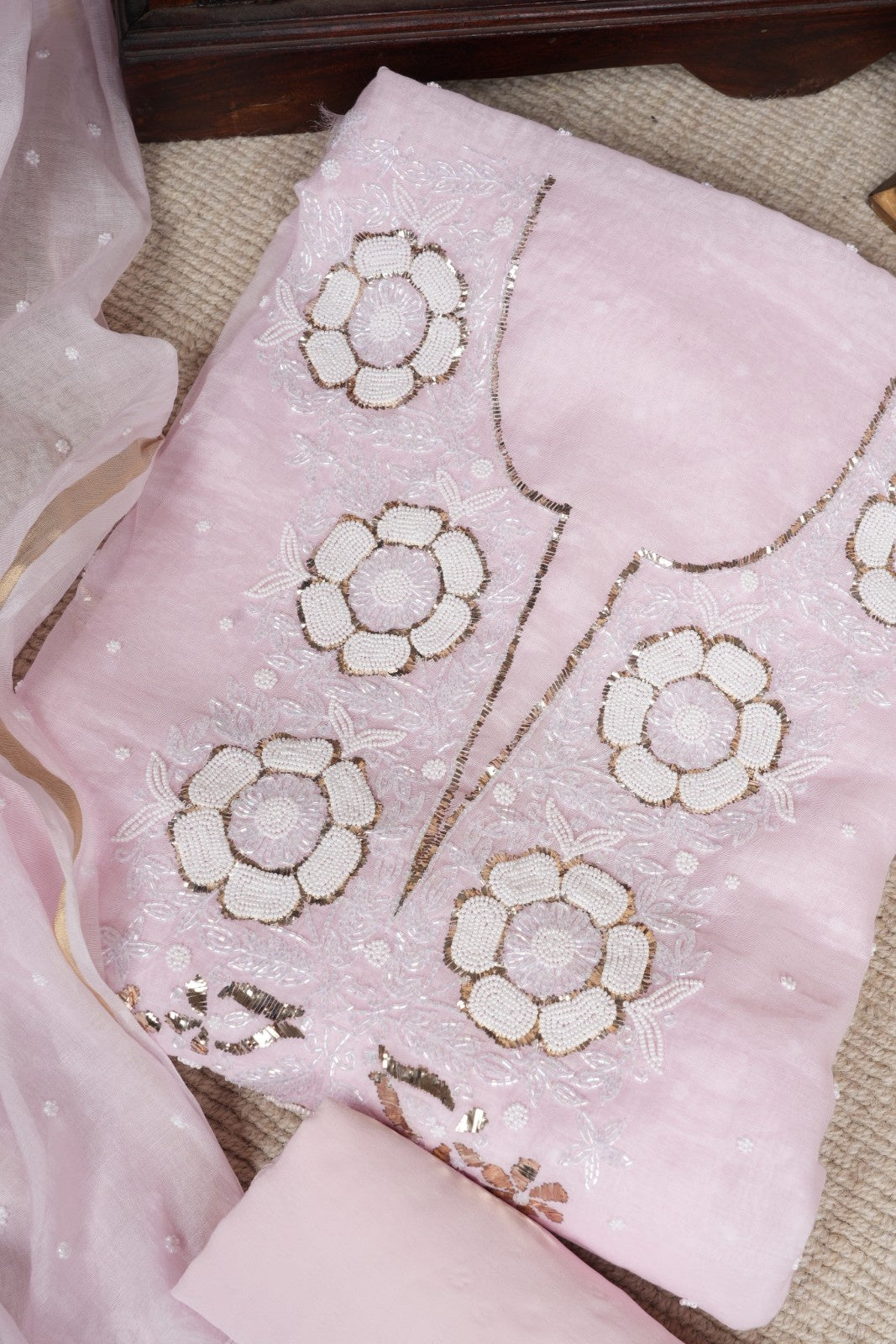 Pitta Pearl work Pure Mulmul Suit