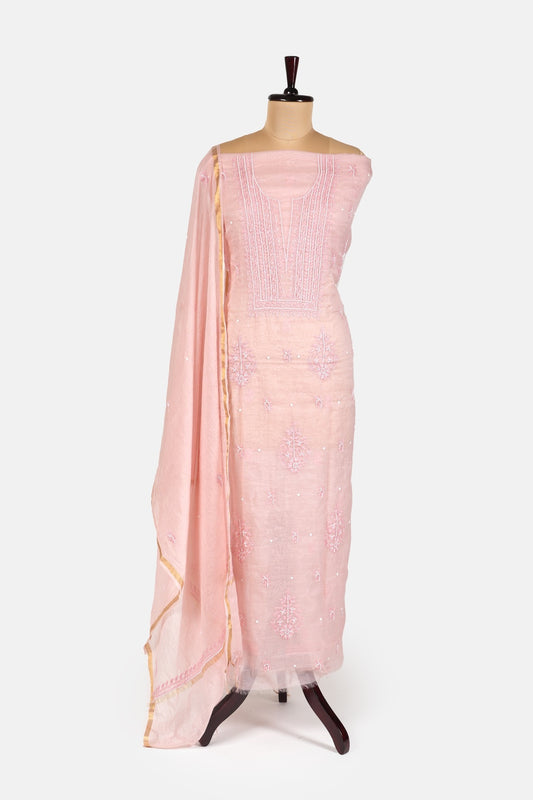 Pure Mulmul Suit with Pearl and Katdana Work