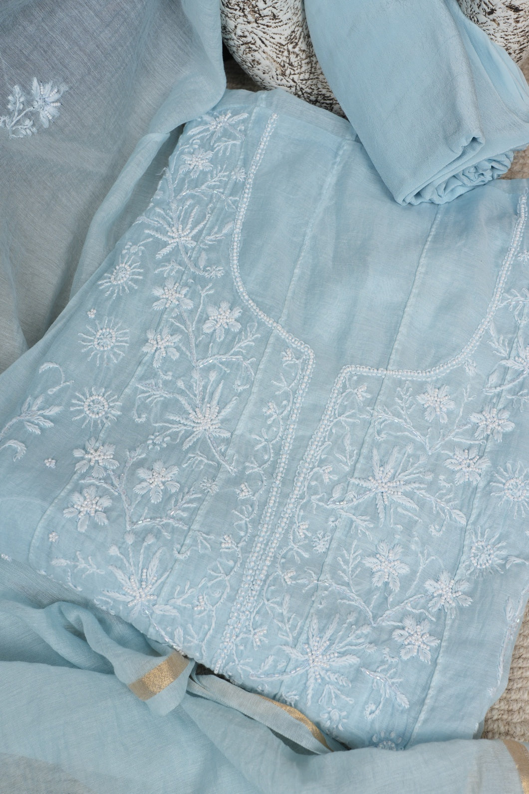 Katdana and Pearl Work Handcrafted Chikankari Anarkali