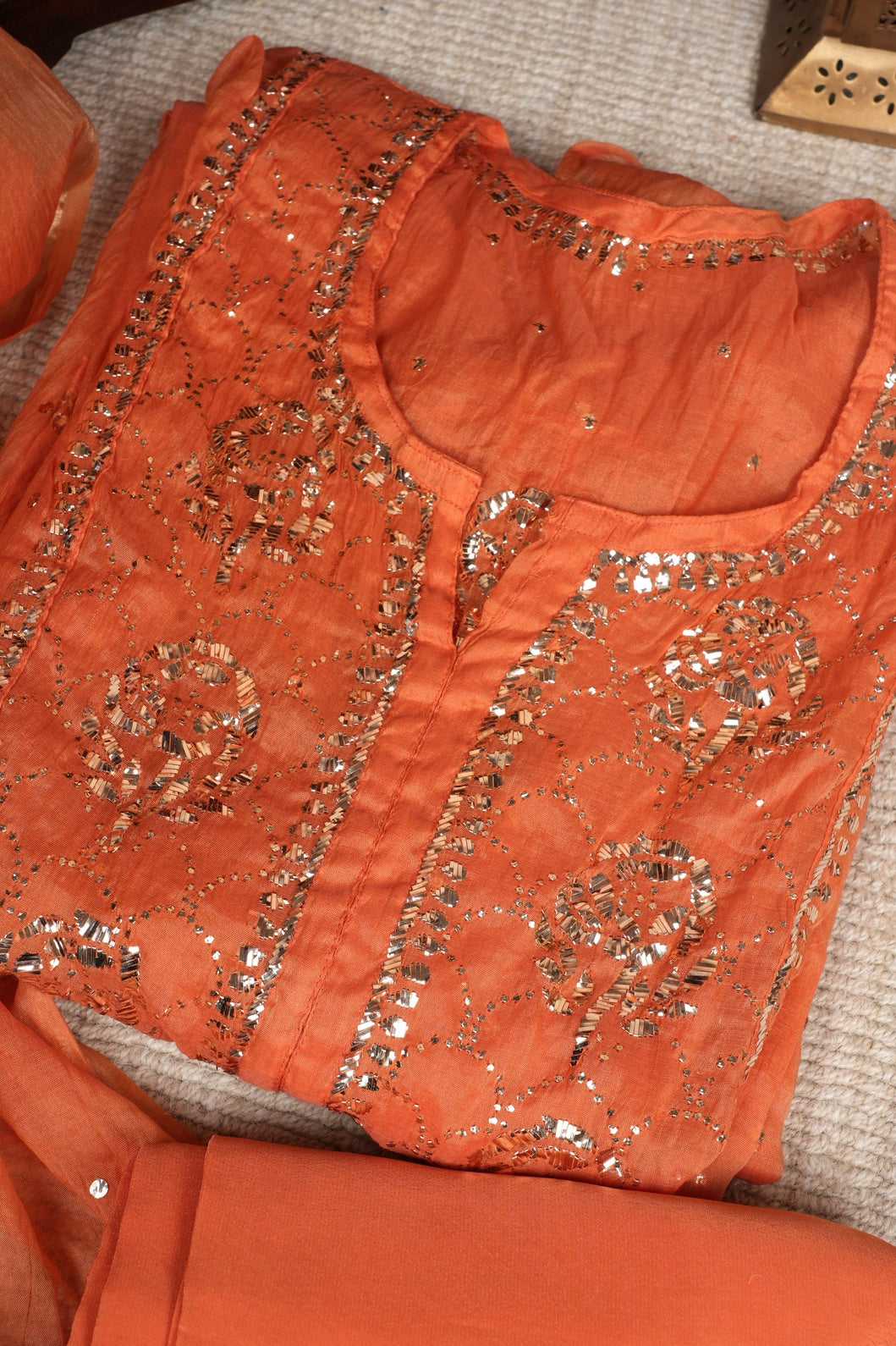 Rust Pure Mulmul A-Line Suit