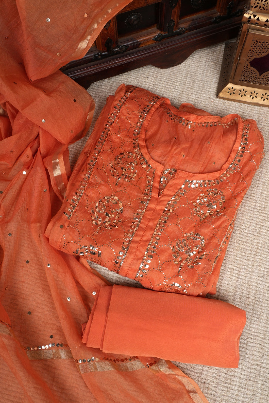 Rust Pure Mulmul A-Line Suit