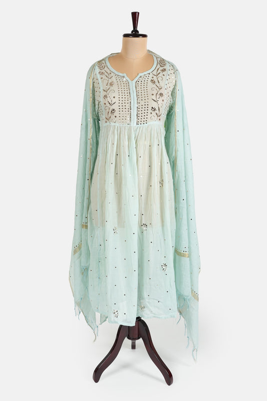 Pastel green Pure Mulmul A-Line Suit